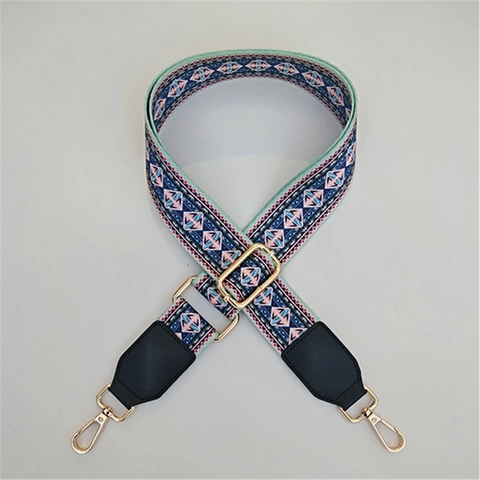 Wide Shoulder Strap Adjustable Polyester Cotton Ethnic Paisley Stripe Replacement Belt Gold Metal Buckles Crossbody Bag