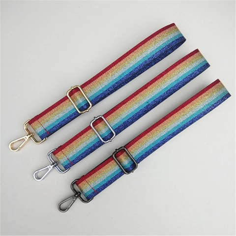 Regenboog Glitter Vervangende Tasriem Verstelbare Brede Schouderriem Crossbody Riem Metalen Haken Glinsterend Polyester