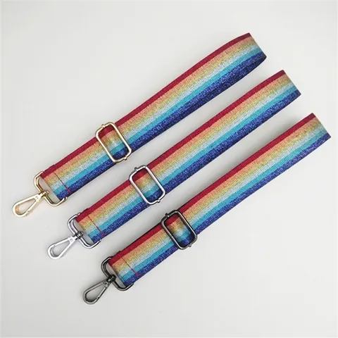 Regenboog Glitter Vervangende Tasriem Verstelbare Brede Schouderriem Crossbody Riem Metalen Haken Glinsterend Polyester