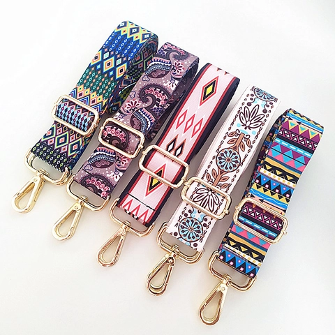 Tracolla Larga Regolabile Ricambio per Borsa a Tracolla Donna Motivo Geometrico Etnico Tessuto in Poliestere Cotone Chiusura Oro