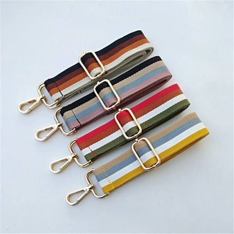 Adjustable Bag Strap Replacement Wide Shoulder Crossbody Woven Contrast Stripe Belt With Metal Buckles For Women Handbag