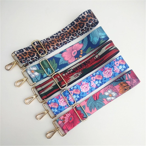 Adjustable Wide Shoulder Strap Replacement Polyester Crossbody Handbag Belt Floral Leopard Print Ethnic Style Metal Buckles