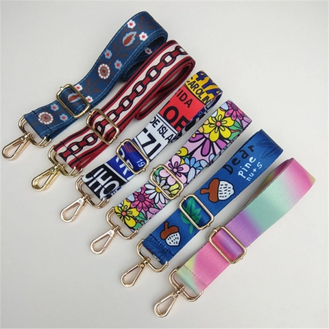 Wide Adjustable Replacement Shoulder Strap For Handbags Crossbody Purses Ethnic Floral Pattern Polyester Golden Metal Hooks