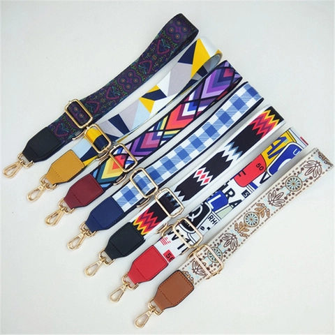 Tracolla Larga Per Borsa Sostituzione Regolabile Cinghia Per Borsa Poliestere Fettuccia Geometrica Plaid Stile Etnico Fibbie Oro