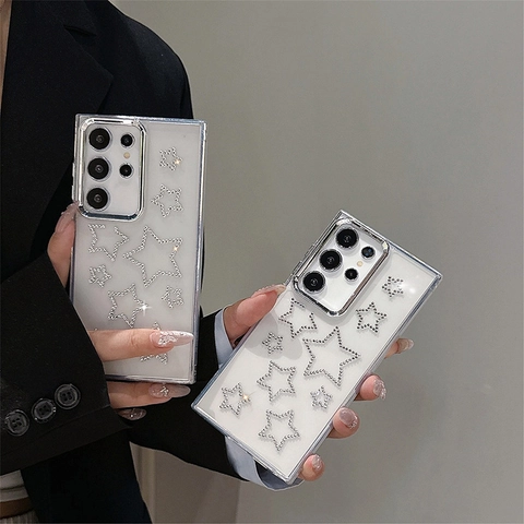 Stern Strass Handyhülle Galvanisierter Rahmen Transparentes TPU Stoßfeste Schutzhülle Kompatibel Mit S25 Ultra S24 FE