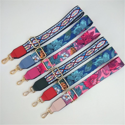 Ethnic Style Floral Printed Adjustable Shoulder Strap For Women Handbags Crossbody Bag Replacement Wide Polyester Purse Strap