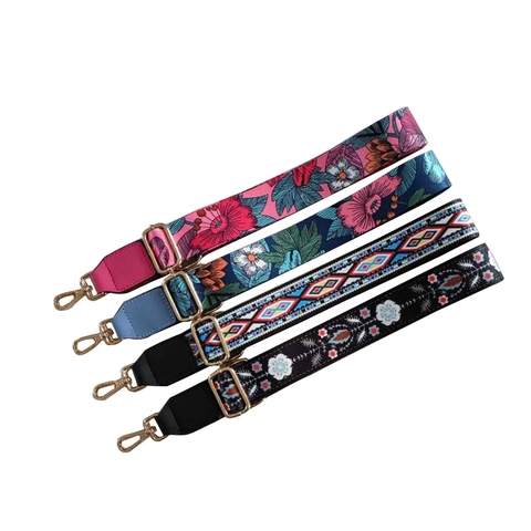 Wide Adjustable Bag Strap Nylon Webbing PU Leather Colorful Floral Ethnic Style Replacement For Crossbody Handbags