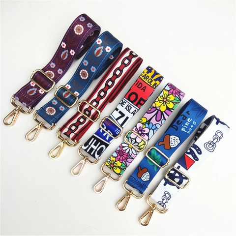 Breiter Verstellbarer Ersatzschultergurt Für Handtaschen Umhängetaschen Ethnische Blumenmuster Polyester Goldene Metallhaken
