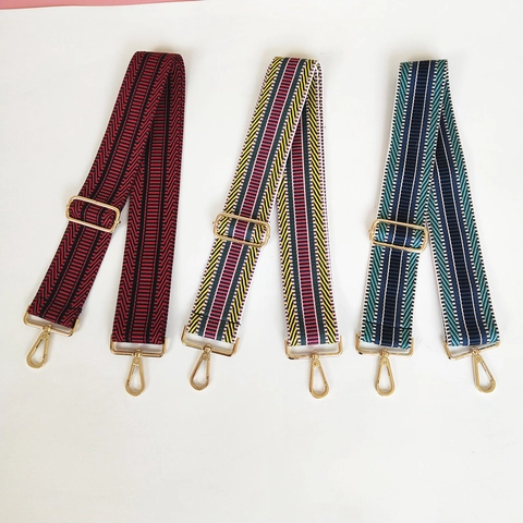 Wide Shoulder Strap For Bags Adjustable Woven Replacement Crossbody Purse Strap Geometric Pattern With Metal Buckle