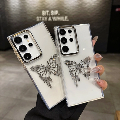 Luxus Schmetterling Strass Smartphone Hülle TPU Stoßfest Glänzend Schmelzender Diamant Handyhülle Für Damen Mädchen Trendy