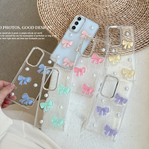 Transparente Smartphone Hülle Mit 3D Glitzer Schleife Und Künstliche Perlen Dekoration Süßer Stil TPU Schutzhülle Für Den Täglichen Gebrauch