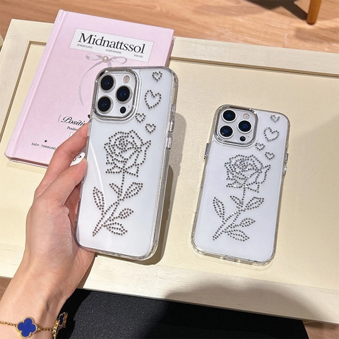 Custodia Per Telefono Con Rosa In Strass TPU Trasparente Antiurto Cornice Galvanizzata Design Di Lusso Per Smartphone