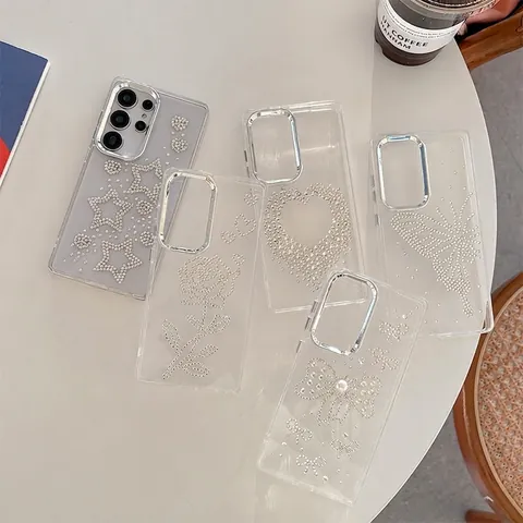 Strass Künstliche Perlen Schmetterling Handyhülle Transparent Stoßfeste Hülle Für S25 S24 Ultra A55 A16 Luxus Handgefertigte Rose