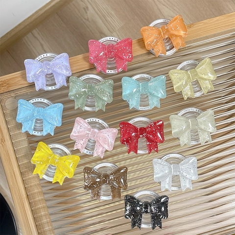 Magnetic Phone Grip Stand Resin Glitter Bowknot Foldable Griptok Holder For Magsafe Desktop Decorative Accessories