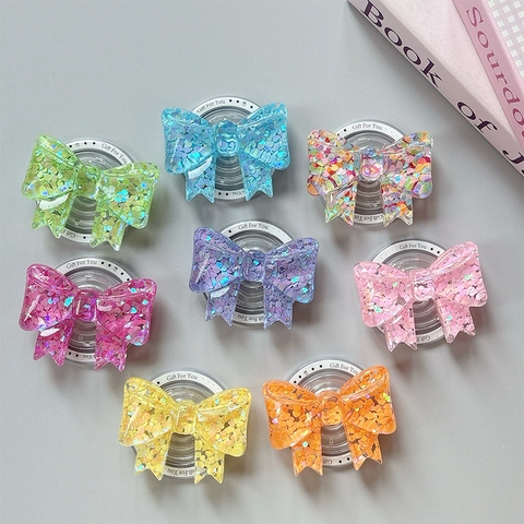 Supporto Telefono Fiocco Griptok Paillettes Cuore Brillanti Resina Supporto Mobile Pieghevole Magnetico Carino Tendenza Per Donne Ragazze