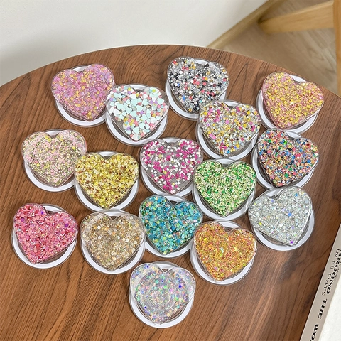 Supporto Per Telefono Cuore Magnetico Resina Glitter Paillettes Griptok Pieghevole Supporto Da Scrivania Scintillante