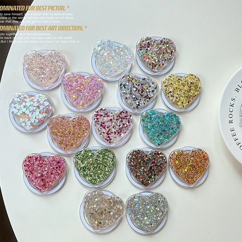 Supporto Per Telefono Cuore Magnetico Resina Glitter Paillettes Griptok Pieghevole Supporto Da Scrivania Scintillante