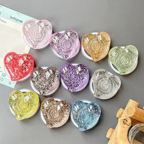 Magnetic Heart Phone Grip Stand MagSafe Compatible Glitter Sequin Sparkly Expanding Foldable Universal Desk Ring Holder
