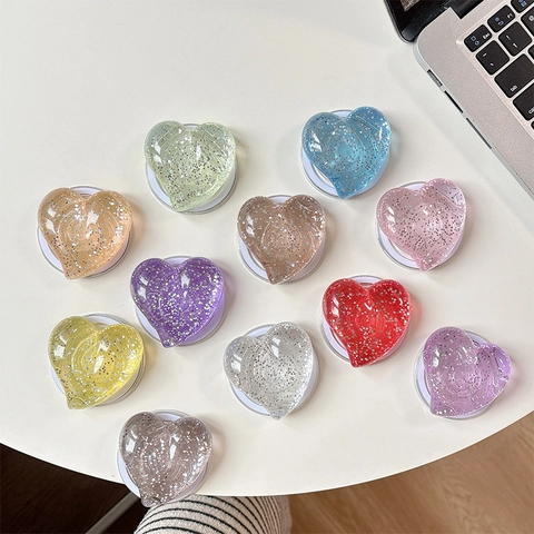 Magnetic Heart Phone Grip Stand MagSafe Compatible Glitter Sequin Sparkly Expanding Foldable Universal Desk Ring Holder
