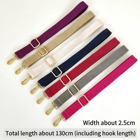 Adjustable Shoulder Strap Replacement Cotton Webbing Belt For Crossbody Bag With Gold Metal Buckle Solid Color Accessories