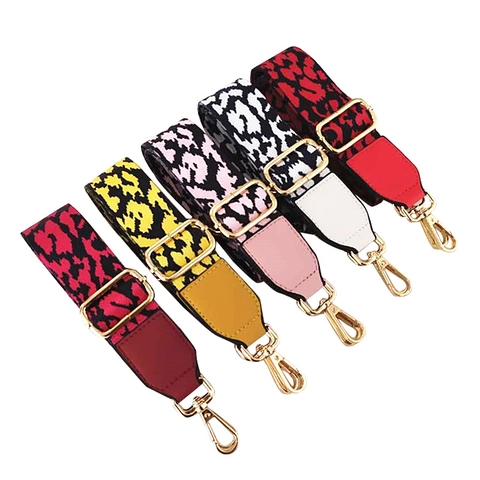 Leopard Print Wide Shoulder Bag Strap Adjustable Polyester Fabric PU Leather Replacement Crossbody Belt For Women