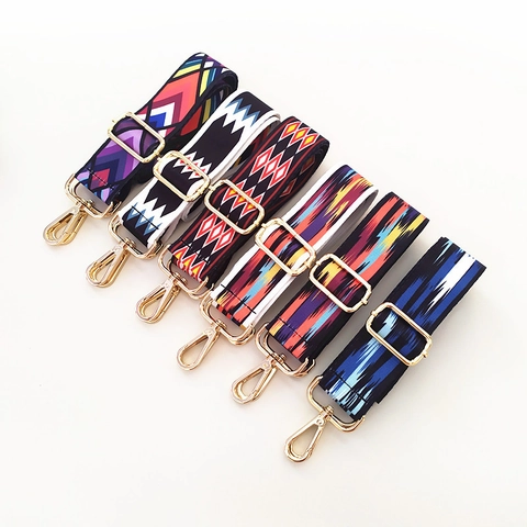 Wide Bag Strap Replacement Adjustable Shoulder Crossbody Belt Ethnic Geometric Print Colorful Polyester Metal Buckles