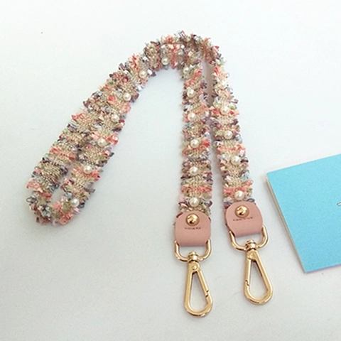 Tracolla in Tweed Intrecciato con Perle Ricambio per Borsa Donna Accessori Gancio in Metallo Dorato Stile Elegante