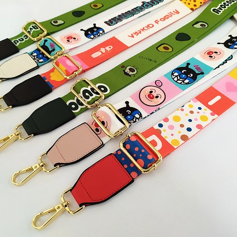 Adjustable Wide Shoulder Strap Replacement For Crossbody Bags Polyester Woven Belt With Leather Ends Metal Buckle Cartoon Floral Leopard Print Style