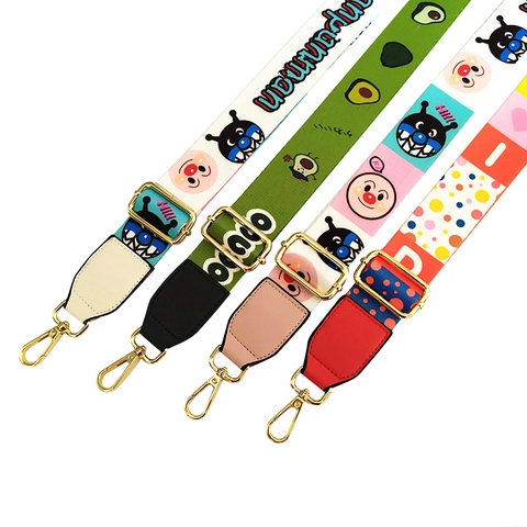 Adjustable Wide Shoulder Strap Replacement For Crossbody Bags Polyester Woven Belt With Leather Ends Metal Buckle Cartoon Floral Leopard Print Style