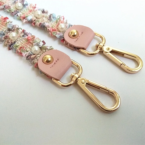 Replacement Bag Strap Tweed Woven With Faux Artificial Pearls Leather End Metal Lobster Clasp Elegant Fashion Shoulder Crossbody