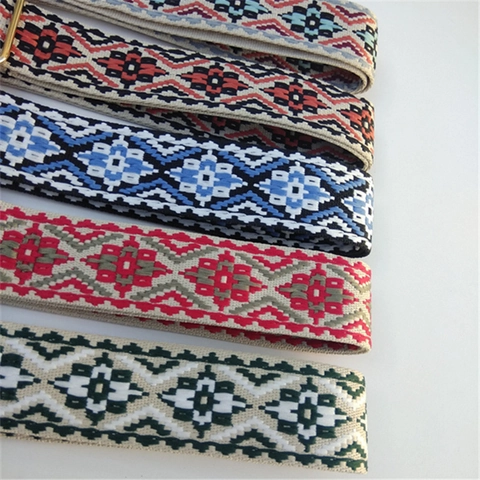 Wide Replacement Bag Strap Ethnic Geometric Woven Adjustable Shoulder Belt For Handbags Crossbody Retro Jacquard Metal Buckles
