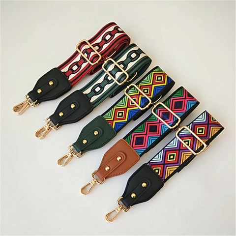 Ethnic Style Wide Bag Strap Adjustable Polyester Webbing Shoulder Strap Multicolor Replacement Strap For Crossbody Bag Handbag