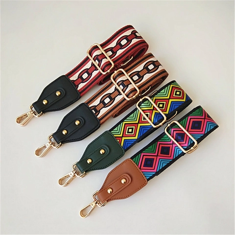 Ethnic Style Wide Bag Strap Adjustable Polyester Webbing Shoulder Strap Multicolor Replacement Strap For Crossbody Bag Handbag