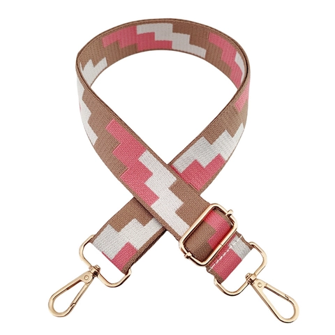 Adjustable Wide Bag Strap Replacement Polyester Cotton Colorful Geometric Plaid Pattern Alloy Hardware For Handbags