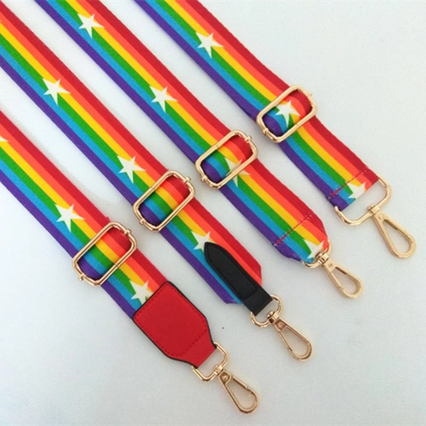 Verstelbare Regenboog Gestreepte Nylon Tasriem Met Sterrenpatroon Metalen Gesp Crossbody Schoudertas Vervangende Accessoire