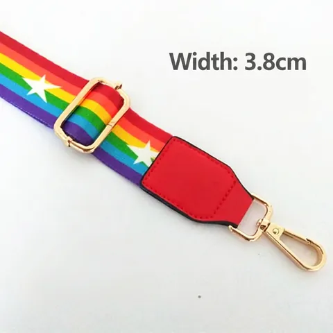 Verstelbare Regenboog Gestreepte Nylon Tasriem Met Sterrenpatroon Metalen Gesp Crossbody Schoudertas Vervangende Accessoire