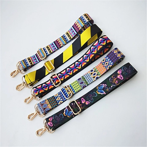Ethnic Style Replacement Bag Strap Wide Adjustable Crossbody Shoulder Strap With Gold Silver Metal Buckle Polyester Printed Belt For Handbags