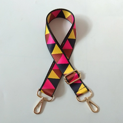 Adjustable Nylon Polyester Replacement Shoulder Bag Strap 3.8cm Wide Colorful Stripe Geometric Pattern With Gold Metal Hook