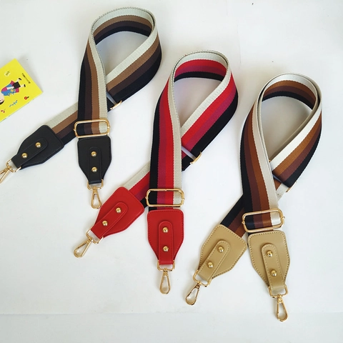 Mode Brede Gestreepte Nylon Tasriem Verstelbare Vervangende Schoudertas Riem Met Gouden Legering Gesp Voor Dames