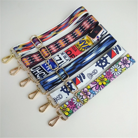 Adjustable Wide Bag Strap Ethnic Pattern Replacement Crossbody Shoulder Belt Metal Buckle For Women Handbag Accessories