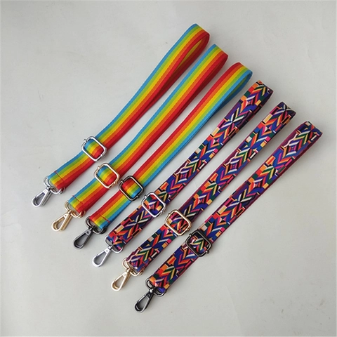 Verstelbare Etnische Geometrische Regenboog Vervangende Tasriem Polyester Webbing Schouderriem Met Metalen Gespen Voor Dames Heren