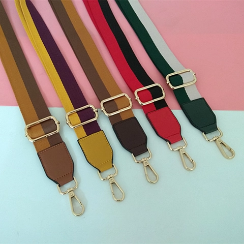 Tracolla Larga Regolabile Ricambio per Borsa a Tracolla da Donna Cinturino in Tessuto di Cotone a Strisce Colorate Con Fibbia in Metallo Dorato Accessori per Borse di Moda