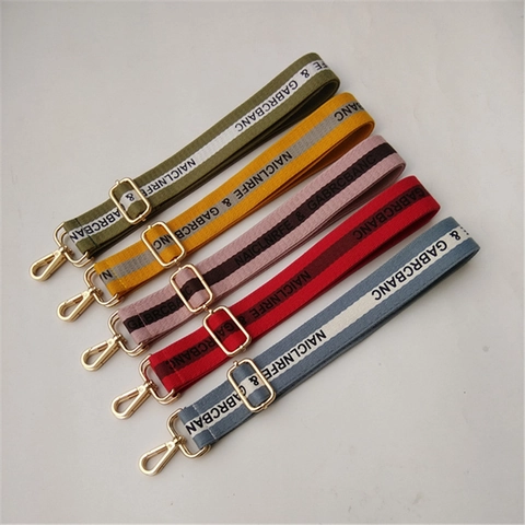 Verstellbarer Breiter Baumwolle Gewebter Schultertaschengurt Ersatz Buchstabe Jacquard Umhängetaschengurt Gold Silber Metall Schnalle