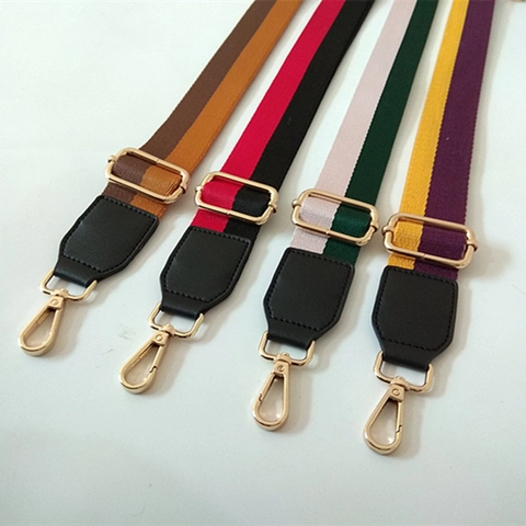 Tracolla Larga Regolabile Ricambio per Borsa a Tracolla da Donna Cinturino in Tessuto di Cotone a Strisce Colorate Con Fibbia in Metallo Dorato Accessori per Borse di Moda