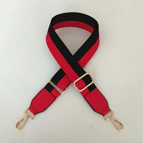 Tracolla Larga Regolabile Sostitutiva Per Borse Tessuto In Cotone A Righe Con Chiusure In Metallo Dorato Estremità In Pelle Donna