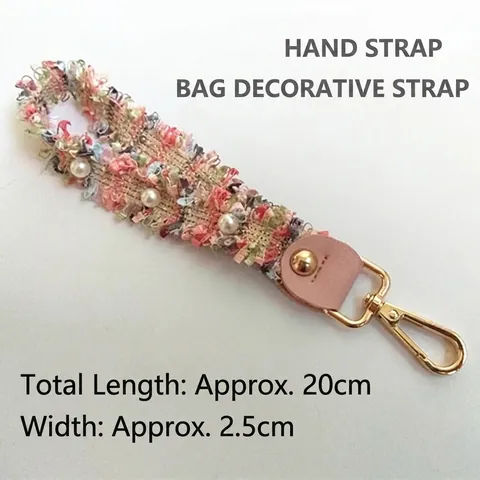 Tweed Gewebter Handschlaufe Mit Künstlicher Perle Und Quaste Rosa Leder Metallschnalle Taschendekoration Schlüsselanhänger Gurt
