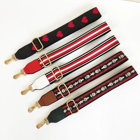 Verstellbarer Breiter Schultergurt Für Damen Taschen Bunter Ethno-Stil Ersatztaschengurt Mit Goldener Metallschnalle Mode-Accessoire