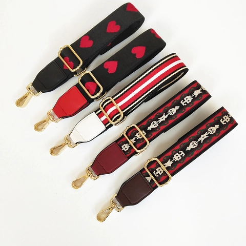 Verstellbarer Breiter Schultergurt Für Damen Taschen Bunter Ethno-Stil Ersatztaschengurt Mit Goldener Metallschnalle Mode-Accessoire