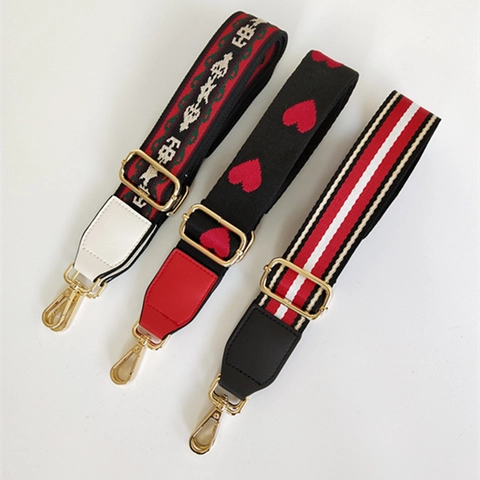 Ethnischen Stil Breite Schultergurt Ersatz Für Handtasche Verstellbar Polyester Baumwolle Herz Und Streifen Gold Schnalle