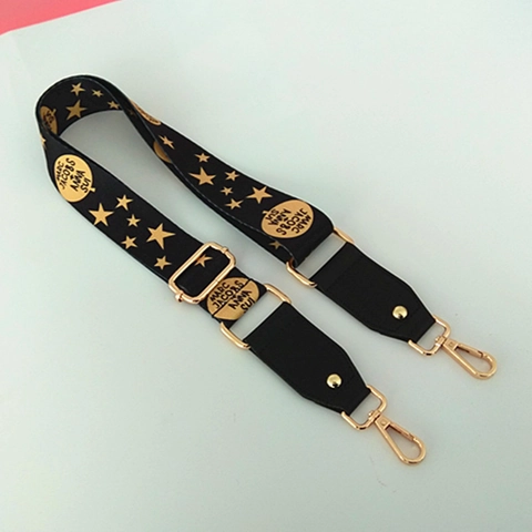 Wide Bag Shoulder Strap Adjustable Crossbody Replacement Webbing Belt With Metal Buckle And Faux Leather For Women Chic Star Pattern